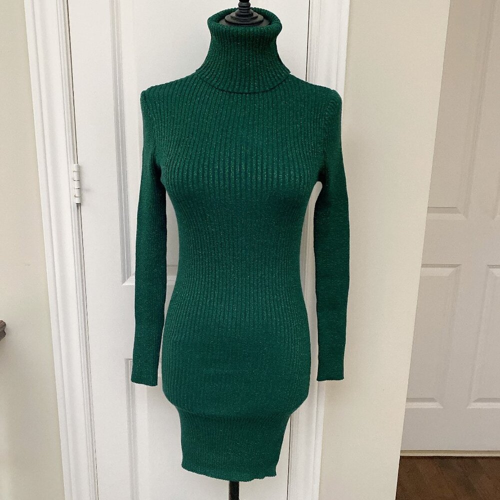 New Emerald Green Turtleneck Sweater Dress
